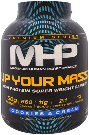 Up Your Mass, High Protein Super Weight Gainer, Cookies & Cream, 4.66 lbs (2.112 g) by Maximum Human Performance-Sport, Sport