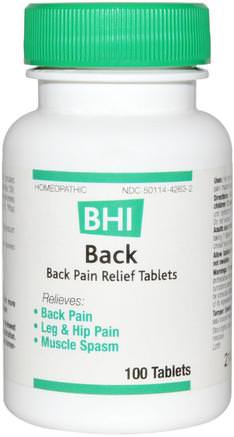 BHI, Back, Pain Relief, 100 Tablets by MediNatura-Hälsa, Ryggsmärta, Tillskott, Homeopati Smärtstillande