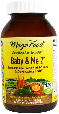 Baby & Me 2, 120 Tablets by MegaFood-Vitaminer, Kvinnor Multivitaminer, Prenatala Multivitaminer