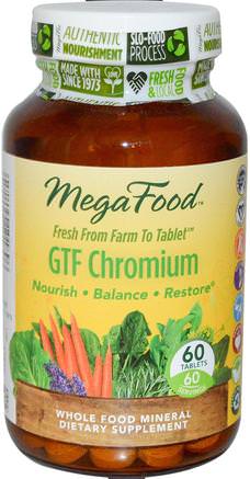 GTF Chromium, 60 Tablets by MegaFood-Kosttillskott, Mineraler, Krom Gtf (Glukos Toleransfaktor)