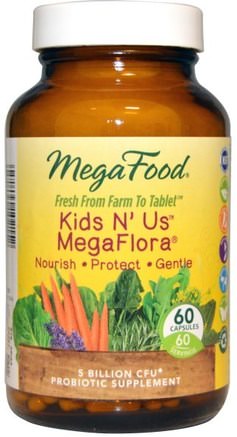 Kids N Us MegaFlora, 60 Capsules by MegaFood-Kosttillskott, Probiotika, Acidophilus, Iskylda Produkter