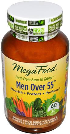 Men Over 55, Whole Food Multivitamin & Mineral, Iron Free, 60 Tablets by MegaFood-Vitaminer, Män Multivitaminer, Män