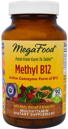 Methyl B12, 90 Tablets by MegaFood-Vitaminer, Vitamin B, Vitamin B12, Vitamin B12 - Metylcobalamin