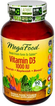 Vitamin D3, 1000 IU, 90 Tablets by MegaFood-Vitaminer, Vitamin D3