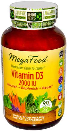 Vitamin D3, 2000 IU, 90 Tablets by MegaFood-Vitaminer, Vitamin D3