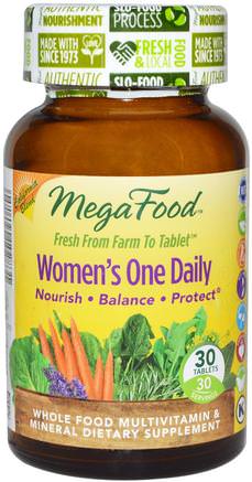 Womens One Daily, Whole Food Multivitamin & Mineral, 30 Tablets by MegaFood-Vitaminer, Kvinnor Multivitaminer, Kvinnor