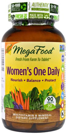 Womens One Daily, Whole Food Multivitamin & Mineral, 90 Tablets by MegaFood-Vitaminer, Kvinnor Multivitaminer, Kvinnor