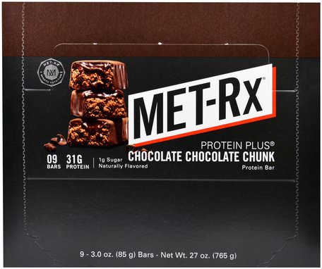 Protein Plus Bar, Chocolate Chocolate Chunk, 9 Bars, 3.0 oz (85 g) Each by MET-Rx-Sport, Protein Barer, Protein, Sport Protein