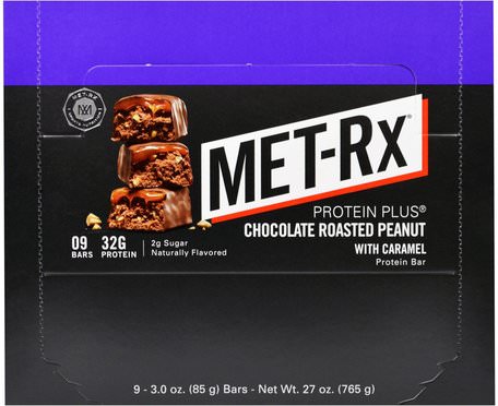 Protein Plus Bar, Chocolate Roasted Peanut with Caramel, 9 Bars, 3.0 oz (85 g) Each by MET-Rx-Sport, Protein Barer, Protein, Sport Protein