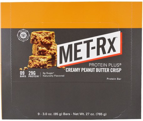 Protein Plus Bar, Creamy Peanut Butter Crisp, 9 Bars, 3.0 oz (85 g ) Each by MET-Rx-Kosttillskott, Näringsstänger, Proteinstänger