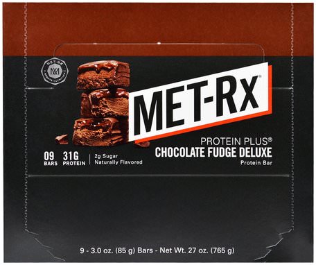 Protein Plus, Chocolate Fudge Deluxe, 9 Bars, 3.0 oz (85 g) Each by MET-Rx-Sport, Protein Barer, Protein, Sport Protein