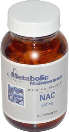 NAC, 600 mg, 60 Capsules by Metabolic Maintenance-Kosttillskott, Aminosyror, Nac (N Acetylcystein)