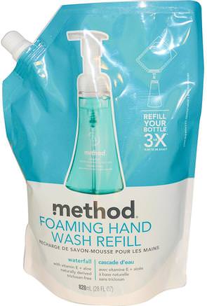 Foaming Hand Wash Refill, Waterfall, 28 fl oz (828 ml) by Method-Bad, Skönhet, Tvål, Metodpåfyllnad