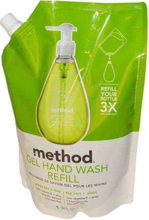 Gel Hand Wash Refill, Green Tea + Aloe, 34 fl oz (1 L) by Method-Bad, Skönhet, Tvål, Metodpåfyllnad