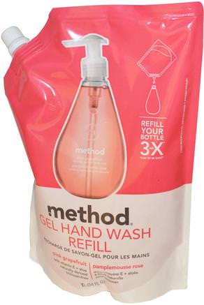Gel Hand Wash Refill, Pink Grapefruit, 34 fl oz (1 l) by Method-Bad, Skönhet, Tvål, Metodpåfyllnad