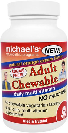 Adult Chewable Daily Multi Vitamin, Natural Orange Cream Flavor, 60 Chewable Vegan Wafers by Michaels Naturopathic-Vitaminer, Multivitaminer