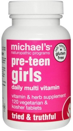 Pre-Teen Girls Daily Multi Vitamin, 120 Veggie Tablets by Michaels Naturopathic-Vitaminer, Multivitaminer