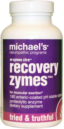 W-Zymes Xtra, Recovery Zymes, 180 Enteric-Coated Tablets by Michaels Naturopathic-Kosttillskott, Enzymer, Proteolytiska Enzymer