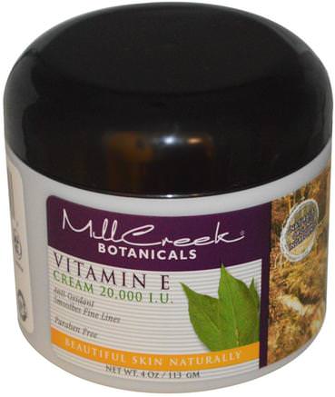 Vitamin E Cream, 20.000 IU, 4 oz (113 g) by Mill Creek-Hälsa, Hud, Vitamin E Oljekräm, Skönhet, Ansiktsvård, Krämer Lotioner, Serum