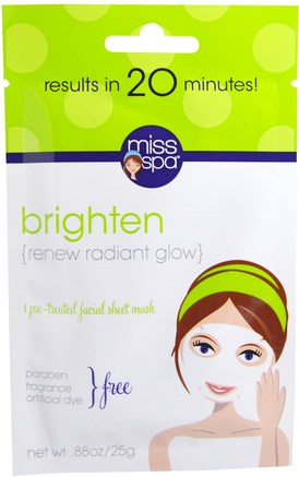 Brighten, 1 Pre-Treated Facial Sheet Mask, 1 Mask by Miss Spa-Skönhet, Ansiktsmasker, Arkmaskar