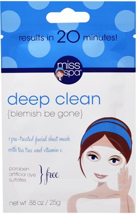 Deep Clean, 1 Pre-Treated Facial Sheet Mask by Miss Spa-Skönhet, Ansiktsmasker, Arkmaskor, Ansiktsvård