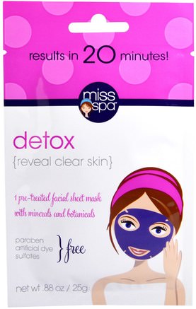 Detox, Pre-Treated Facial Sheet Mask, 1 Mask by Miss Spa-Skönhet, Ansiktsmasker, Arkmaskar