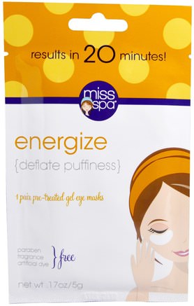 Energize, Pre-Treated Gel Eye Masks, 1 Pair by Miss Spa-Skönhet, Ansiktsmasker, Arkmaskar