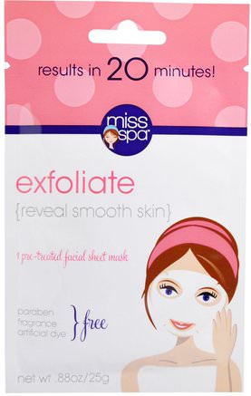 Exfoliate, Pre-Treated Facial Sheet Mask, 1 Mask by Miss Spa-Skönhet, Ansiktsmasker, Arkmaskar