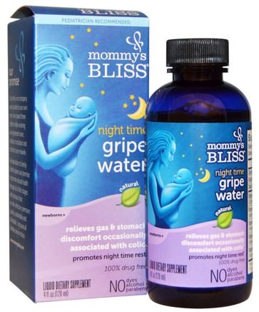Gripe Water, Night Time, 4 fl oz (120 ml) by Mommys Bliss-Barns Hälsa, Gripe Vatten Kolik