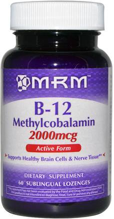 B-12, Methylcobalamin, 2000 mcg, 60 Sublingual Lozenges by MRM-Vitaminer, Vitamin B, Vitamin B12, Vitamin B12 - Metylcobalamin