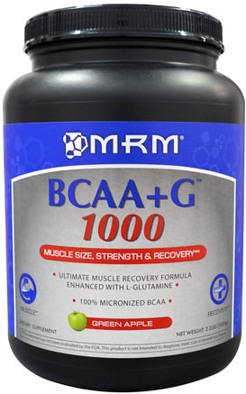 BCAA + G 1000, Green Apple, 2.2 lbs (1000 g) by MRM-Kosttillskott, Aminosyror, Bcaa (Förgrenad Aminosyra), Sport, Träning