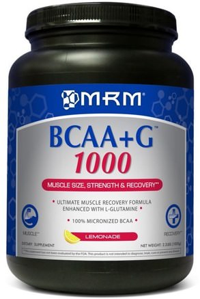 BCAA + G 1000, Lemonade, 2.2 lbs (1000 g) by MRM-Kosttillskott, Aminosyror, Bcaa (Förgrenad Aminosyra)