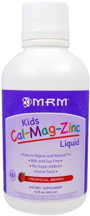 Kids Cal-Mag-Zinc Liquid, Tropical Berry, 16 fl oz (480 ml) by MRM-Kosttillskott, Mineraler, Kalcium, Flytande Kalcium, Barns Hälsa, Kosttillskott Barn