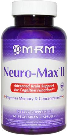 Neuro-Max II, 60 Veggie Caps by MRM-Hälsa, Uppmärksamhet Underskott Störning, Lägga Till, Adhd, Hjärna, Vinpocetine
