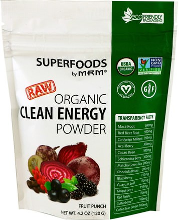 Organic Clean Energy Powder, Fruit Punch, 4.2 oz (120 g) by MRM-Kosttillskott, Fruktkonserver, Superfrukt
