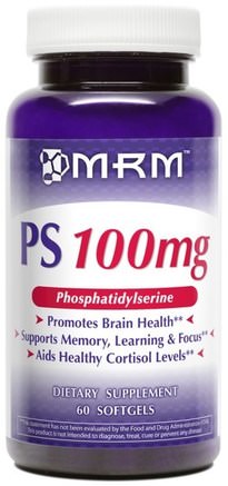 PS, Phosphatidylserine, 100 mg, 60 Softgels by MRM-Kosttillskott, Fosfatidylserin, Uppmärksamhetsbriststörning, Tillsätt, Adhd, Hjärna