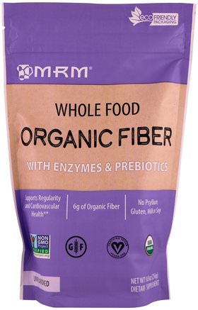 Whole Food, Organic Fiber with Enzymes and Prebiotics, Unflavored, 9.3 oz (256 g) by MRM-Kosttillskott, Matsmältningsenzymer