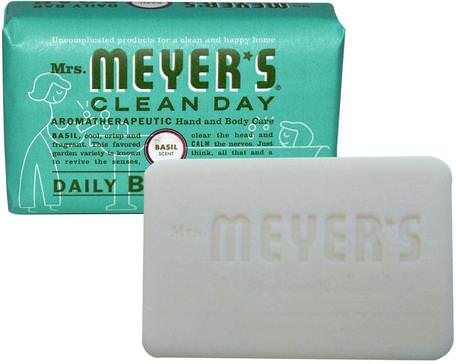Daily Bar Soap, Basil Scent, 5.3 oz (150 g) by Mrs. Meyers Clean Day-Bad, Skönhet, Tvål