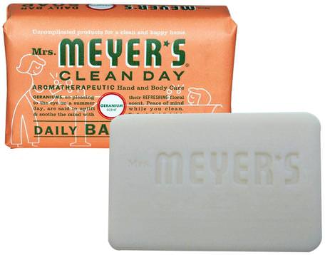 Daily Bar Soap, Geranium Scent, 5.3 oz (150 g) by Mrs. Meyers Clean Day-Bad, Skönhet, Tvål