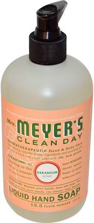 Liquid Hand Soap, Geranium Scent, 12.5 fl oz (370 ml) by Mrs. Meyers Clean Day-Bad, Skönhet, Tvål