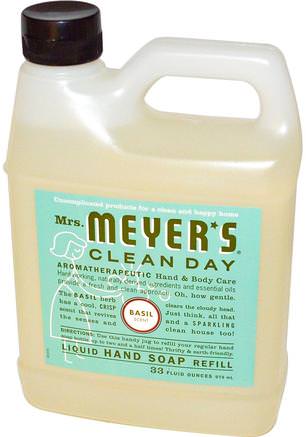 Liquid Hand Soap Refill, Basil Scent, 33 fl oz (975 ml) by Mrs. Meyers Clean Day-Bad, Skönhet, Tvål, Påfyllnad