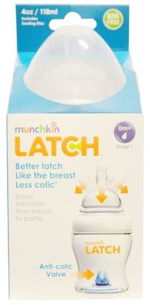 Latch, 0 Months +, Stage 1, 1 Bottle, 4 oz (118 ml) by Munchkin-Barns Hälsa, Barnmat, Babyfodring, Babyflaskor