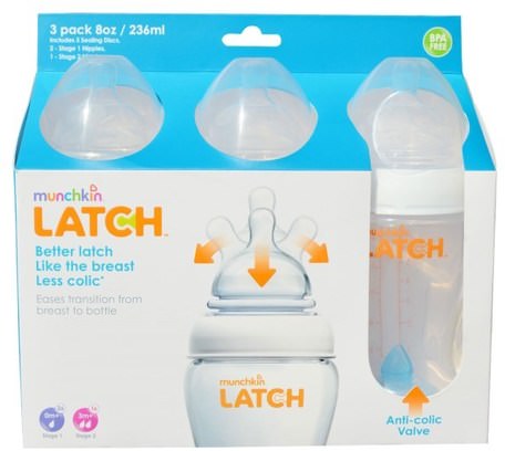 Latch, Bottles, 3 Pack, 8 oz (236 ml) Each by Munchkin-Barns Hälsa, Barnmat, Babyfodring, Babyflaskor