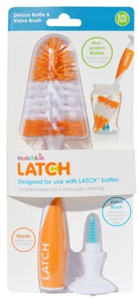 Latch, Deluxe Bottle & Valve Brush, 1 Brush by Munchkin-Barnens Hälsa, Barnmat, Köksartiklar, Matborste Och Svamp