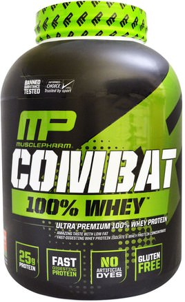 100% Combat Whey Protein, Strawberry, 80 oz (2269 g) by MusclePharm-Kosttillskott, Vassleprotein