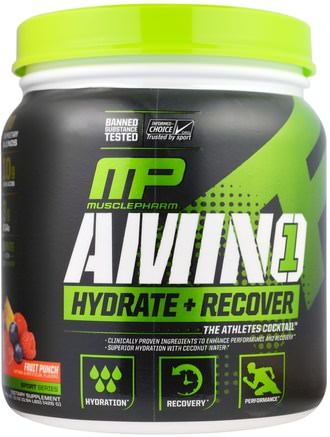 Amino 1, Hydrate + Recover, Fruit Punch.15 oz (426 g) by MusclePharm-Sport, Träning, Sport