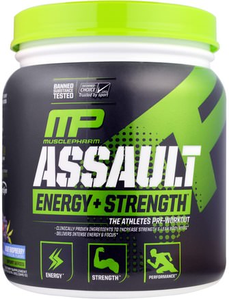 Assault Energy + Strength, Blue Raspberry, 12.17 oz (345 g) by MusclePharm-Sport, Träning