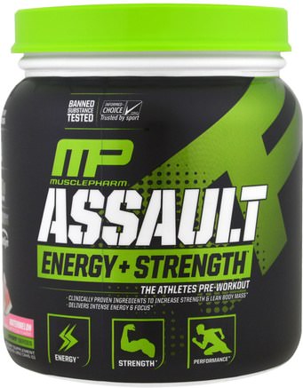Assault Energy + Strength, Pre-Workout, Watermelon, 12.17 oz (345 g) by MusclePharm-Hälsa, Energi, Sport, Träning