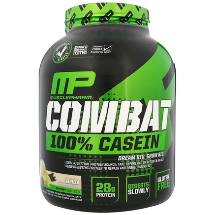 Combat 100% Casein, Vanilla, 64 oz (1814 g) by MusclePharm-Sport, Muskel