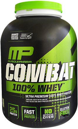 Combat, 100% Whey, Vanilla, 5 lbs (2269 g) by MusclePharm-Kosttillskott, Vassleprotein, Muskel